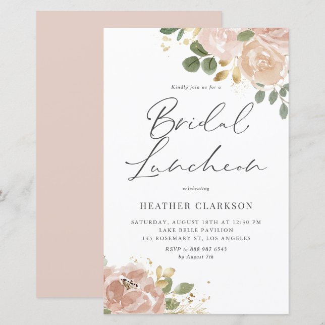 Aquarela Mauve Peach Flores Bridal (Frente/Verso)