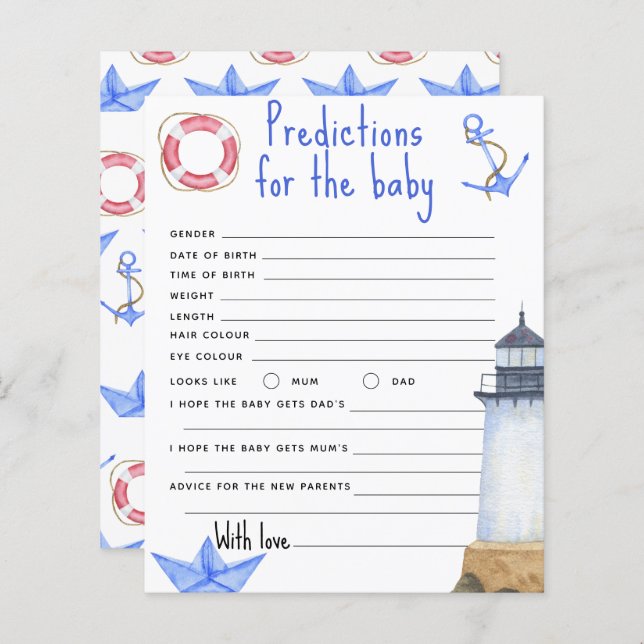 Aquarela náutica - previsões e conselhos bebê (Frente/Verso)