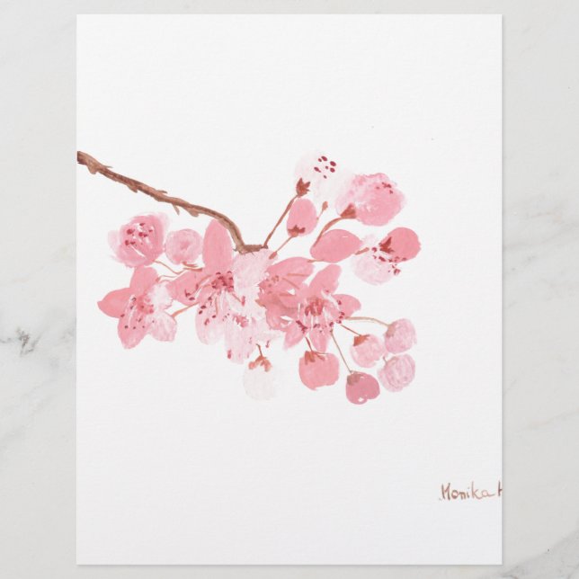 Aquarela original de flor de cerejeira (Frente)