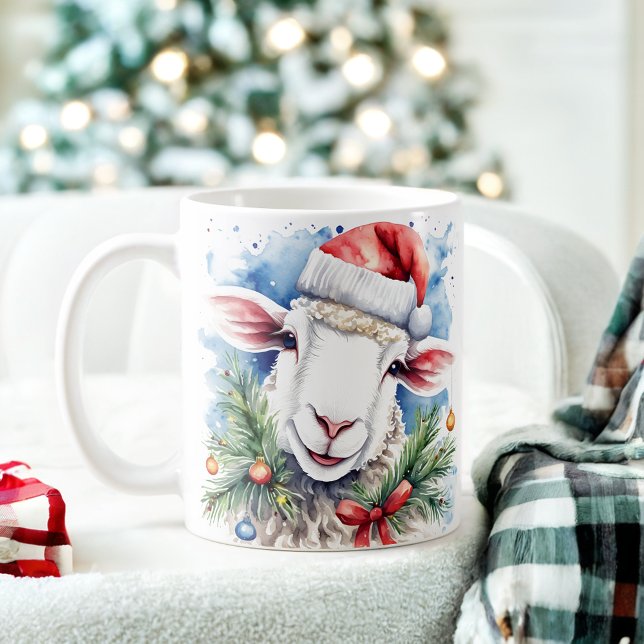 Aquarela Ovino Festivo Caneca de Natal (Criador carregado)