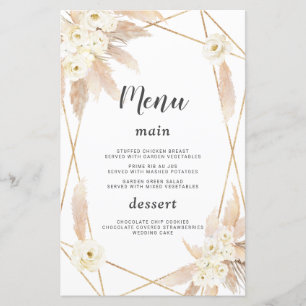Aquarela Pampas Grass White Flowers Menu Casamento