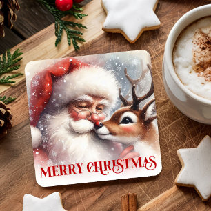 Aquarela Papai Noel Rudolph Xmas Porta-copos para