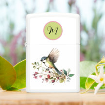 Aquarela Pássaro Com Galhos De Flores E Monograma
