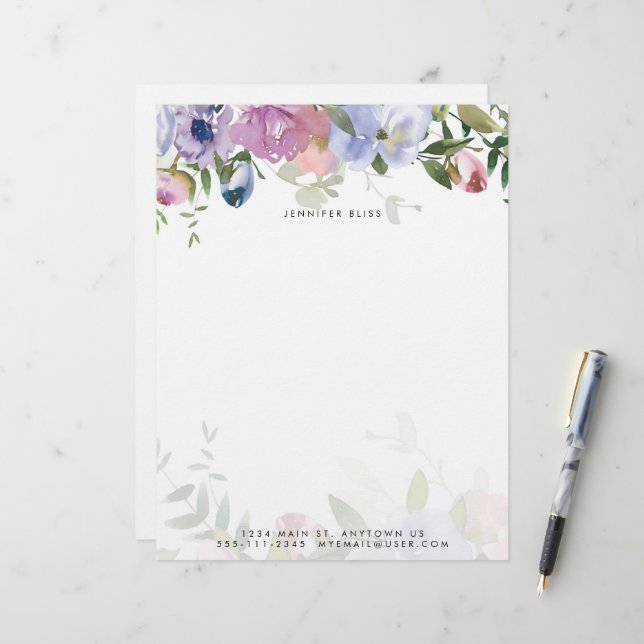 Aquarela pastel floral personalizada (Frente/Verso In Situ)