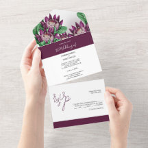 Aquarela Protea Rei Roxo Borgonha
