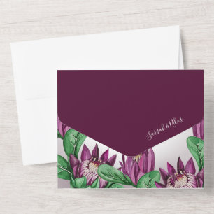 Aquarela Protea Rei Roxo Borgonha