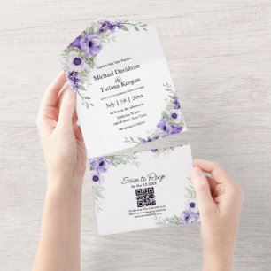 aquarela púrpura floral qr código rsvp chic de cas