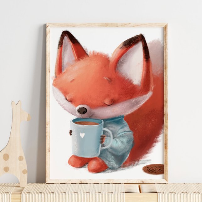 Aquarela Raposa Fofa Café | Impressão de Raposa na (Criador carregado)