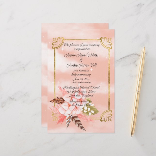 Aquarela Rosa Capim Pampas e Dourado (Frente/Verso In Situ)