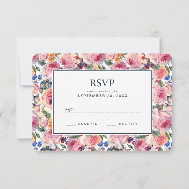 Aquarela | Rosas Ingleses - RSVP de Casamento (Frente)