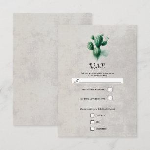Aquarela Verde Pedra Cacto Cinza RSVP Casamento