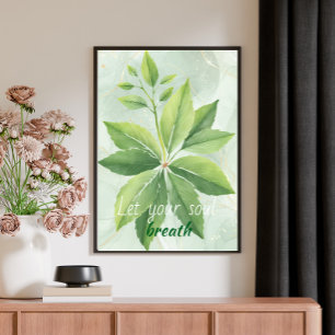 Aquarela Verde Sage Deixa Poster botânico