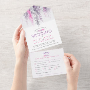 Aquarela vinha índigo rosa roxo jantar RSVP
