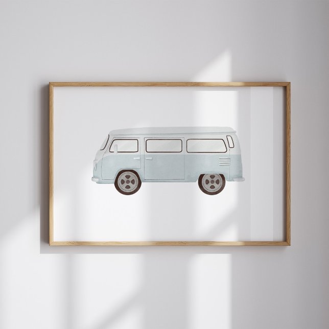 Aquarela vintage azul mini van poster (Criador carregado)