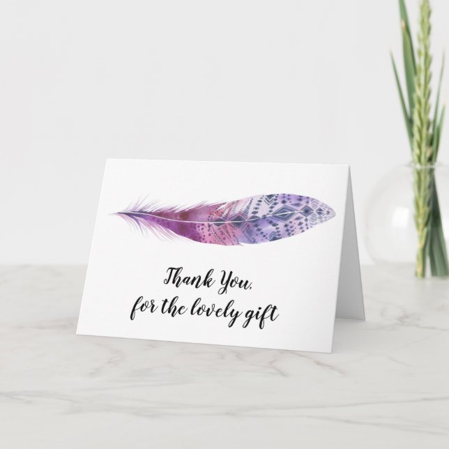 Aquarelas Boho Púrpura Feather - Cartões de agrade (Frente)