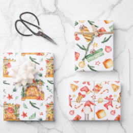 Aquarelas Lareira de Natal Fir Apresenta Gnomo