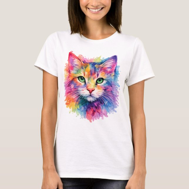 Aquarell Katze T-Shirt - Bunt (Frente)