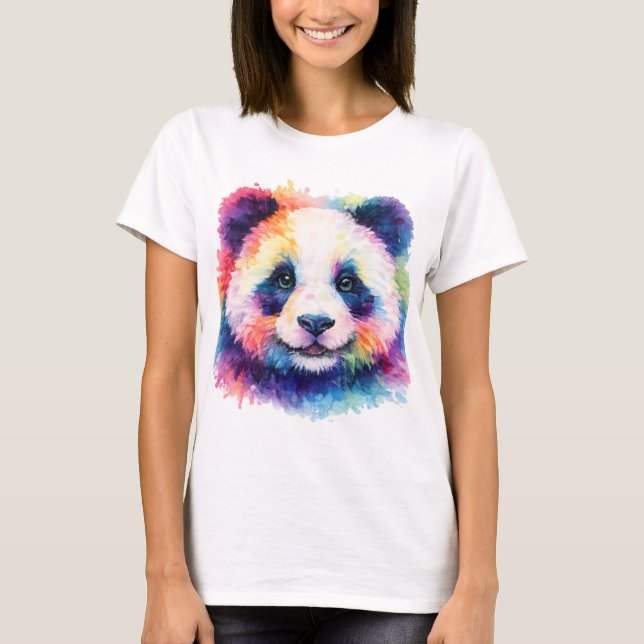 Aquarell Panda T-Shirt - Schwarz & Weiß (Frente)