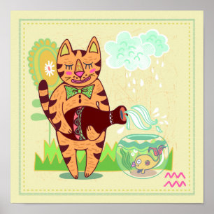 Aquarius Cat Zodiac Nursery Impressão