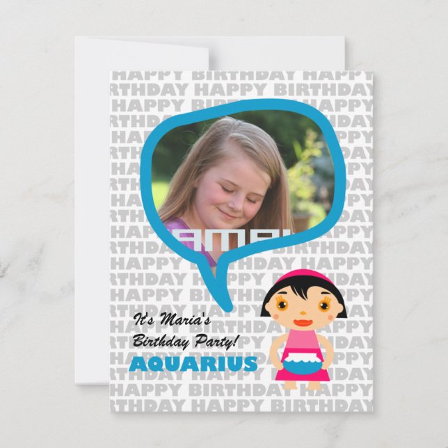 Aquarius Kids Convite de festas com foto (Frente)