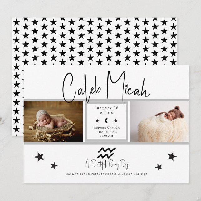 Aquarius Stars Foto Anúncio de Nascimento do Bebê (Frente/Verso)