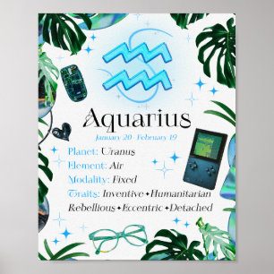 Aquarius Zodiac Star Sinal Y2K Branco 4:5 Poster