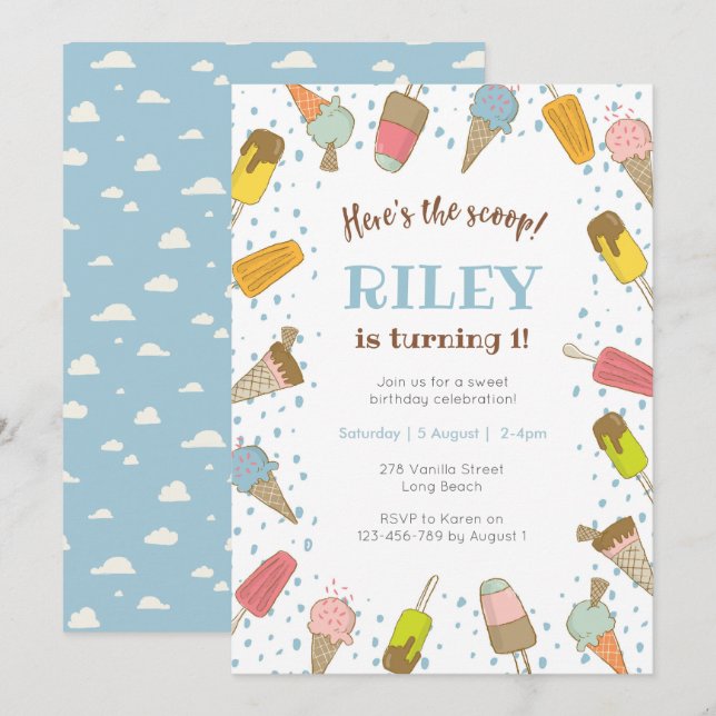 Aqui está o convite de aniversário do Sorvete (Frente/Verso)