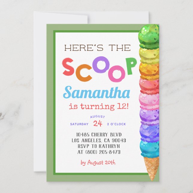 Aqui está o Convite de Aniversário do Sorvete Scoo (Frente)