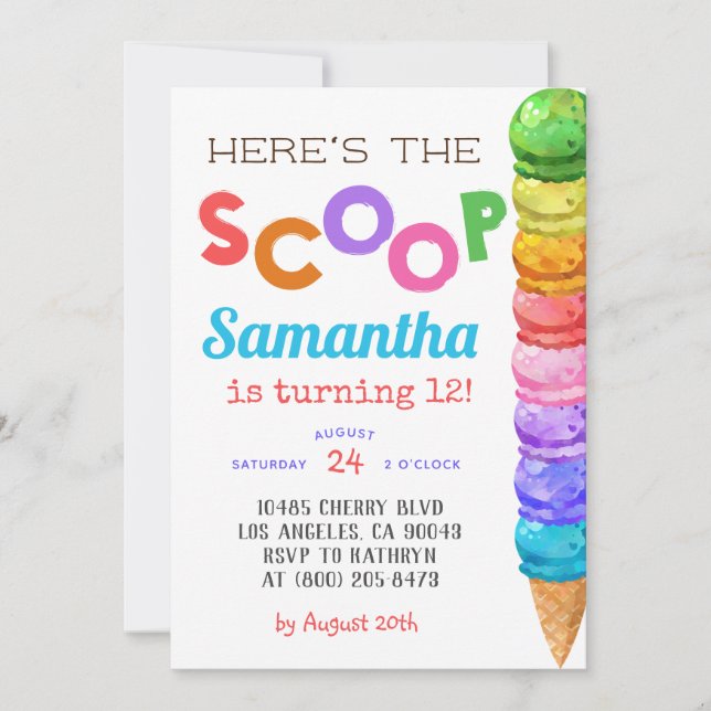 Aqui está o Convite de Aniversário do Sorvete Scoo (Frente)