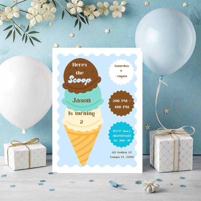 Aqui está o Convite de Aniversário do Sorvete Scoo (Celebrate your special person's birthday with this cute Scoop Ice Cream theme. )
