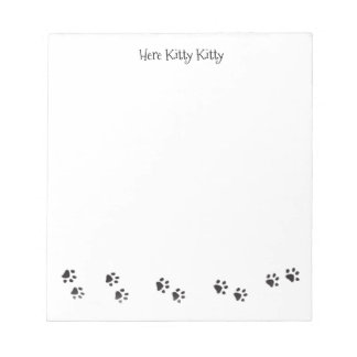 Aqui Kitty Kitty Impressões de Pata Bloco de Notas