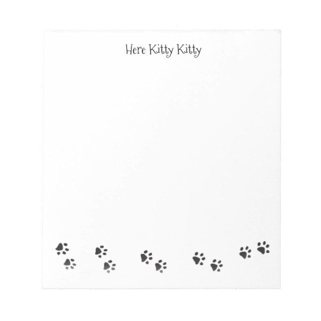 Aqui Kitty Kitty Impressões de Pata Bloco de Notas (Frente)