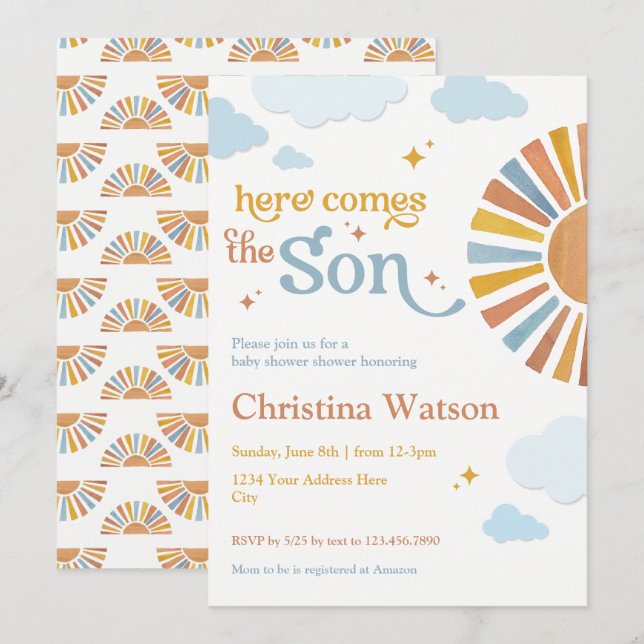 Aqui vem o Filho - Convite ao Chá de fraldas (Frente/Verso)