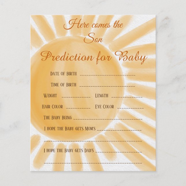 Aqui Vem O Filho Ray Chá de fraldas Jogo Previsão  (Frente)