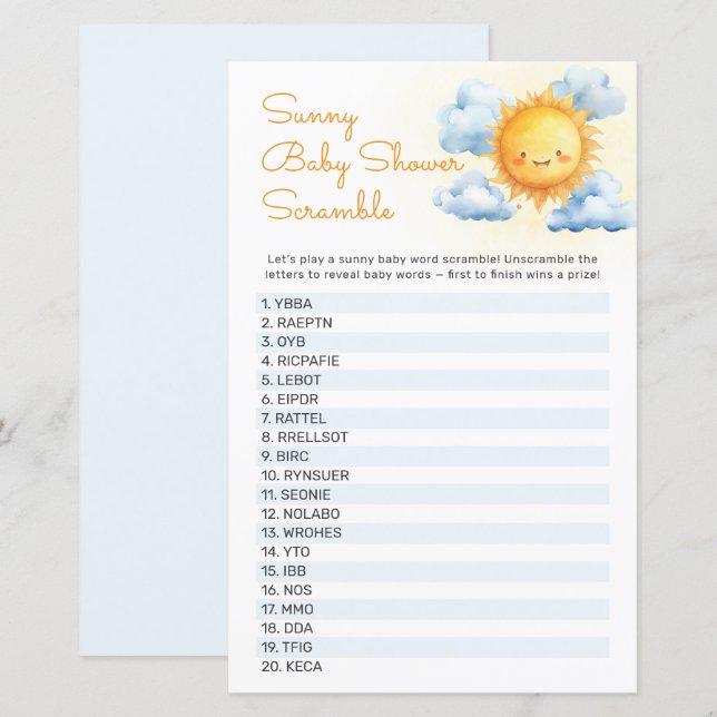 Aqui Vem o Sol Jogo da Chuvinha de Bebê (Frente/Verso)