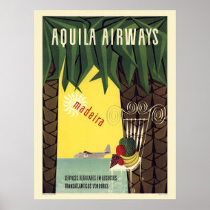 Aquila Airways Madeira Portugal Poster vintage