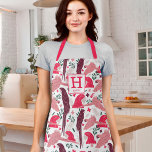 Ara Parrot Red Tropical Leaf Patterno Monograma<br><div class="desc">Ara Parrot Red Tropical Leaf Pattern Monograma Apron. Papagaios de arara vermelha e burgundy em um padrão sobre fundo branco com folhas tropicais. Adicione seu nome ou apague-o.</div>