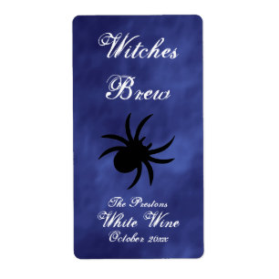 Aranha preta na etiqueta roxa do vinho do