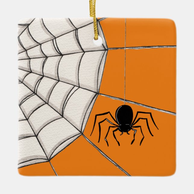 Aranhas e ornamento cerâmico do Halloween na Web (Frente)