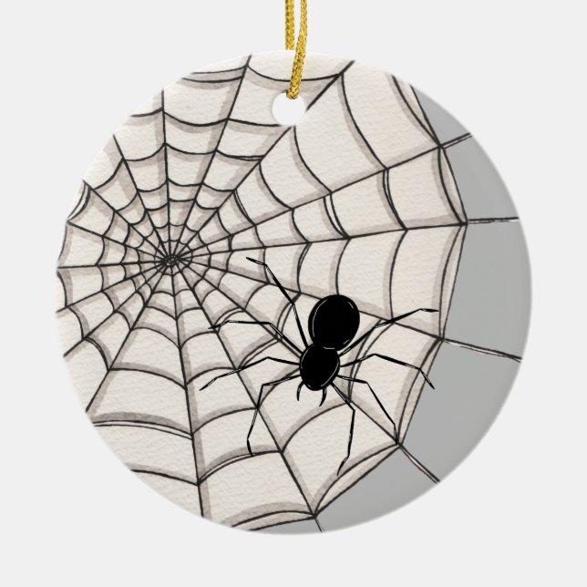 Aranhas e ornamento cerâmico do Halloween na Web (Frente)