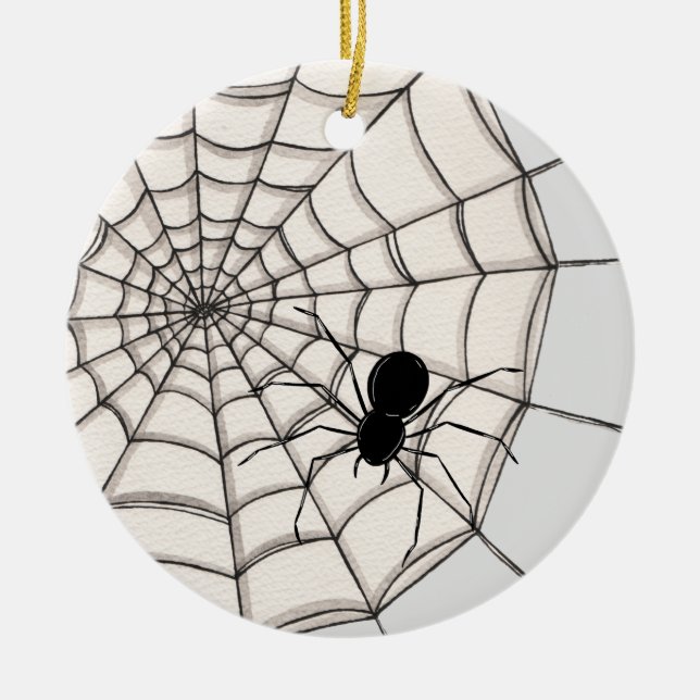 Aranhas e ornamento cerâmico do Halloween na Web (Frente)