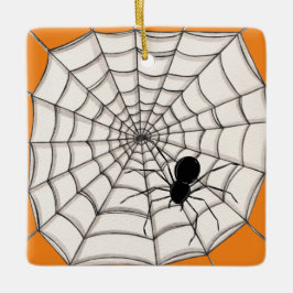 Aranhas e ornamento cerâmico do Halloween na Web