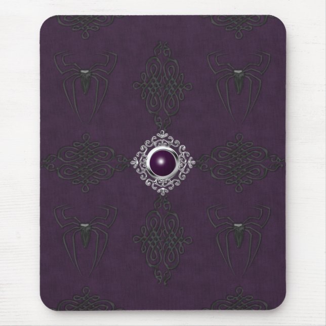Aranhas & gema gótico roxa & de prata Mousepad (Frente)