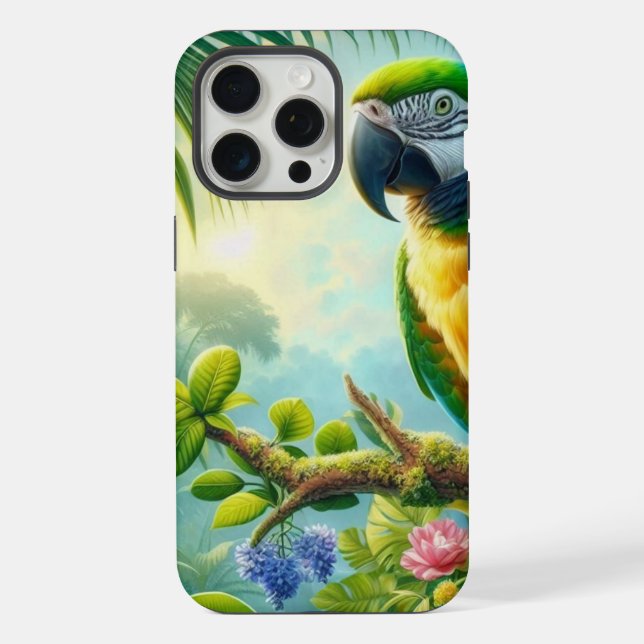 Arara verde floral tropical (Verso)