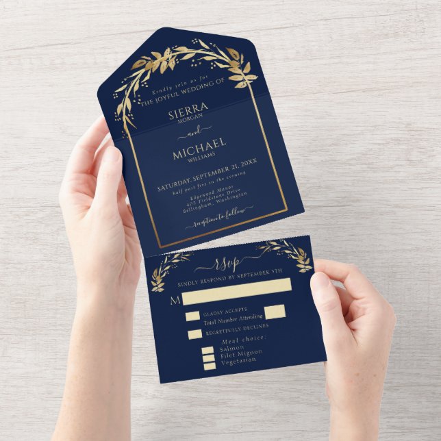 Arca de Casamento de Folhagem do Ouro Azul Elegant (Aba destacável)