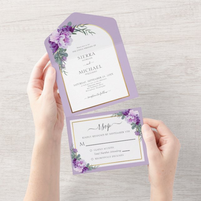Arca de Casamento de Folhagem Dourada Roxo Elegant (Aba destacável)
