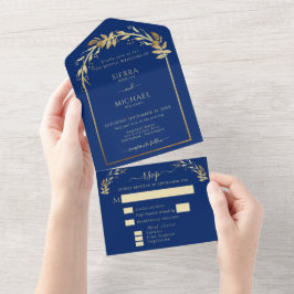 Arca Real de Casamento de Folhagem Dourada e Azul