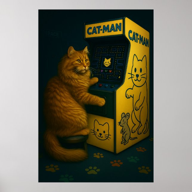 Arcade Homem-Gato - Poster de Gatos Retro (Frente)