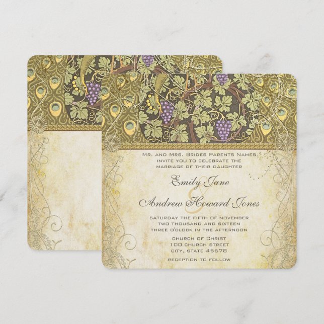 Arch Art Nouveau Pássaros Peacock Convite Para Cas (Frente/Verso)