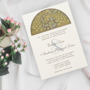 Arch Art Nouveau Pássaros Peacock Convite Para Cas